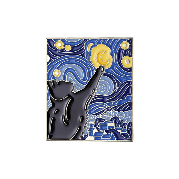 Pin Broche Boton Pintura A Noite Estrelada Cat Van Gogh
