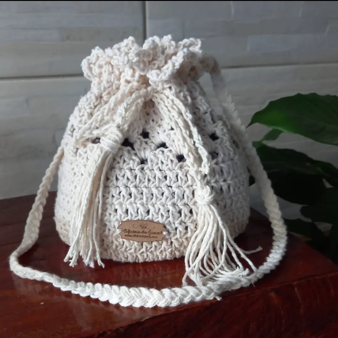 Bolsa Saco de Crochê – Oficina da Jana